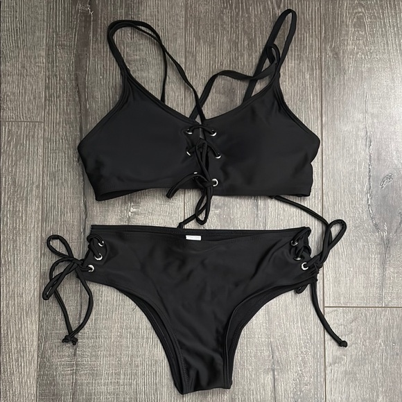 Other - Black Lace-Up Bikini Set, Small